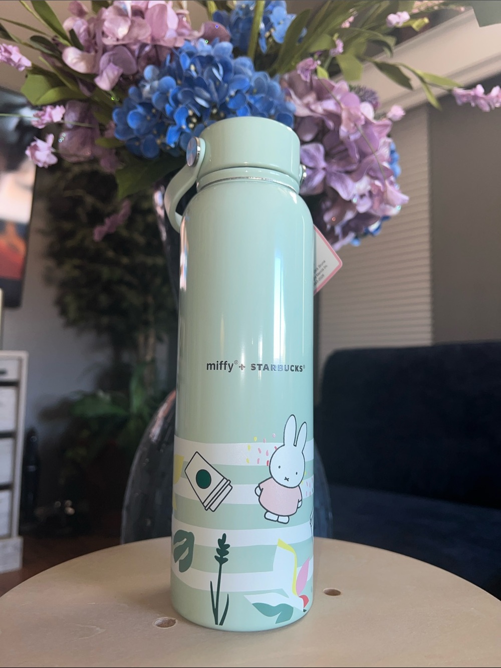 🐇NWT Miffy + Starbucks Stainless Steel Water Bottle Pink Beige Striped Collab🐇